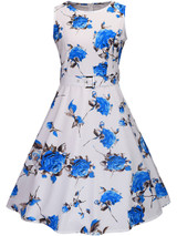 Casual Round Neck Belt Floral Printed Extraordinary Skater Dress