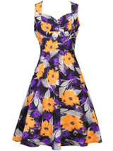 Casual Pleated Bodice Sweet Heart Skater Dress In Floral Printed
