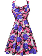 Casual Pleated Bodice Sweet Heart Skater Dress In Floral Printed