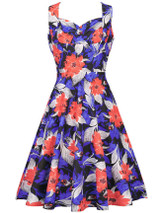 Casual Pleated Bodice Sweet Heart Skater Dress In Floral Printed