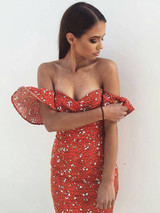 Off-the-shoulder Printed Midi Dress