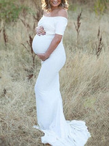 New White Off Shoulder Mermaid Bodycon Maternity For Babyshower Elegant Party Maxi Dress