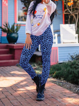 New Blue Leopard Print Bodycon Casual High Waisted Long Pant
