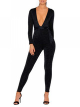 New Black Belt Lace-up Bright Wire Bodycon Clubwear Deep V Neck Party Jumpsuit Pants