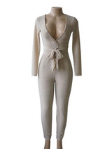 New Golden Belt Lace-up Bright Wire Bodycon Clubwear Deep V Neck Party Jumpsuit Pants