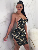 New Camouflage Print Spaghetti Strap Lace-Up Drawstring Cut Out Bodycon Clubwear Party Mini Dress New Camouflage Print Spaghetti Strap Lace-Up Drawstring Cut Out Bodycon Clubwear Party Mini Dress