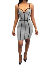 New Grey Geometric Print Cut Out Spaghetti Strap Bodycon Backless Deep V-neck Clubwear Party Mini Dress New Grey Geometric Print Cut Out Spaghetti Strap Bodycon Backless Deep V-neck Clubwear Party Mini Dress