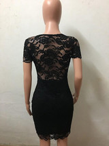 New Black Floral Lace Cut Out Round Neck Short Sleeve Bodycon Party Mini Dress New Black Floral Lace Cut Out Round Neck Short Sleeve Bodycon Party Mini Dress