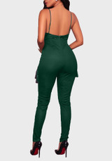Green Sequin Lace Tassel Backless Spaghetti Strap Bodycon High Waisted Party Long Jumpsuit