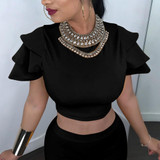 Black Ruffle Two Piece Romper Clubwear Bodycon Party Long Jumpsuit