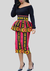 Pink Ruffle Tribal Print Bodycon High Waisted Bohemian Slim Elegant Party Skirt