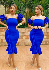 Royal Blue Ruffle Pleated Off Shoulder Bandeau Backless Bodycon Mermaid Party Midi Dress Royal Blue Ruffle Pleated Off Shoulder Bandeau Backless Bodycon Mermaid Party Midi Dress
