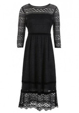 Black Lace Draped Bodycon Round Neck Elegant Party Maxi Dress