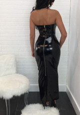 Black Bandeau Off Shoulder Backless PU-Leather Bodycon Party Maxi Dress