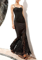 Black Patchwork Lace Spaghetti Strap Bodycon Mermaid Elegant Party Maxi Dress