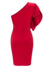 Red Irregular Ruffle One-shoulder Bodycon Prom Evening Party Midi Dress