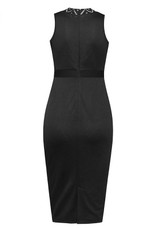 Black Cut Out Bodycon Plus Size Band Collar Banquet Elegant Midi Dress