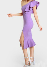 Purple Ruffle Irregular Slit One Shoulder Mermaid Bodycon Elegant Prom Evening Party Midi Dress Purple Ruffle Irregular Slit One Shoulder Mermaid Bodycon Elegant Prom Evening Party Midi Dress