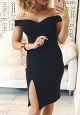 Black Bandeau Cut Out Off Shoulder Homecoming Party Bodycon Fashion Midi Dress