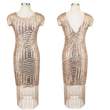 Patchwork Sequin Tassel Bodycon Sparkly New Year Eve Party Midi Dress