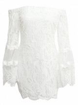 White Off Shoulder Flare Sleeve Lace Bodycon Mini Dress