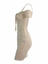 Khaki Off Shoulder Lace Up Ruched Bodycon Dress