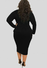 Black Ruffle Bowknot Bodycon Peplum Plus Size Party Midi Dress