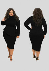 Black Ruffle Bowknot Bodycon Peplum Plus Size Party Midi Dress