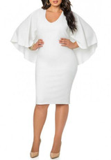White Plain Irregular Cloak Cape Dolman Sleeve Plus Size Bodycon Midi Dress