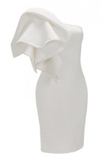 White Irregular Ruffle One-shoulder Bodycon Prom Evening Party Midi Dress