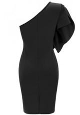 Black Irregular Ruffle One-shoulder Bodycon Prom Evening Party Midi Dress