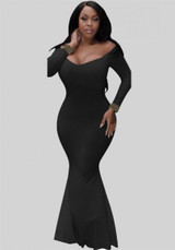 Black Rhinestone Off Shoulder Backless Mermaid Bodycon Elegant Banquet Party Wedding Maxi Dress
