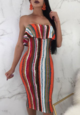 Red Striped Ruffle Bodycon Off Shoulder Backless Clubwear Party Midi Dress Red Striped Ruffle Bodycon Off Shoulder Backless Clubwear Party Midi Dress