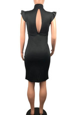 Black Cut Out Ruffle Sleeveless Bodycon Party Club Fashion Midi Dress