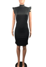 Black Cut Out Ruffle Sleeveless Bodycon Party Club Fashion Midi Dress