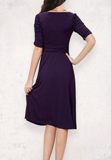 Purple Pleated Bodycon Deep V-neck Elegant Party Midi Dress