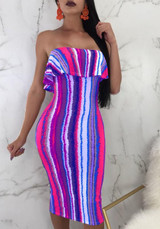 Purple Striped Ruffle Bodycon Off Shoulder Backless Clubwear Party Midi Dress Purple Striped Ruffle Bodycon Off Shoulder Backless Clubwear Party Midi Dress