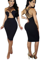 Pink Cross Back Cut Out Backless Clubwear Bodycon Midi Dress