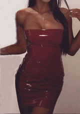 Red Bandeau Off Shoulder Backless Latex Bodycon Party Mini Dress Red Bandeau Off Shoulder Backless Latex Bodycon Party Mini Dress