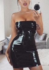 Black Bandeau Off Shoulder Backless Latex Bodycon Party Mini Dress Black Bandeau Off Shoulder Backless Latex Bodycon Party Mini Dress