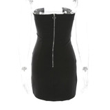 Black-White Patchwork Lace-up Cut Out Bandeau Off Shoulder Bodycon Club Mini Dress