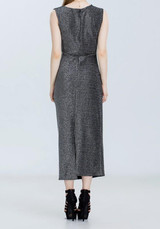 Black Silver Sequin Draped Side Slit V-neck Elegant Bodycon Bridesmaid Sleeveless Maxi Dress