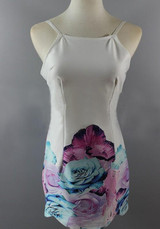 Casual White Flowers Print Spaghetti Strap Backless Bodycon Dress