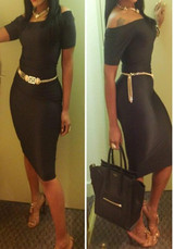 Casual Black Plain Boat Neck Off Shoulder Backless Bodycon Club Mini Dress