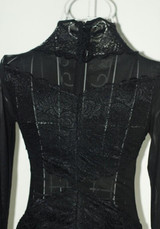 Casual Black Patchwork Grenadine Lace Round Neck Bodycon See-Through Mini Dress