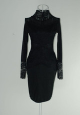 Casual Black Patchwork Grenadine Lace Round Neck Bodycon See-Through Mini Dress