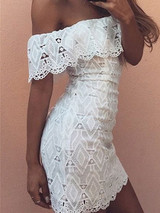 Casual Sexy Bateau Off Shoulder Bodycon White Solid Dress