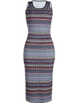 Casual Striped Midi Round Neck Sleeveless Bodycon Dress