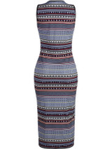 Casual Striped Midi Round Neck Sleeveless Bodycon Dress