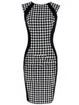 Casual Classical Houndstooth Round Neck Slit Bodycon Dress